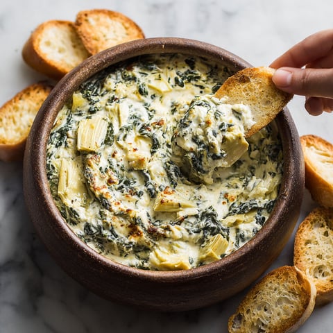 A bowl of spinach and artichoke dip with a spoon in it.