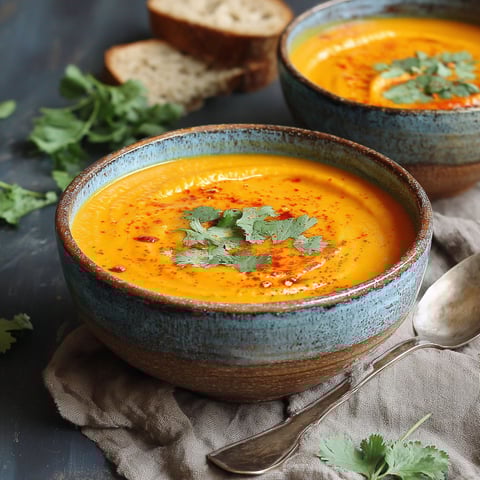 A bowl of spicy carrot ginger soup.