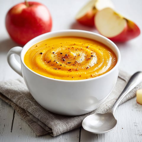 A cup of butternut squash apple soup.