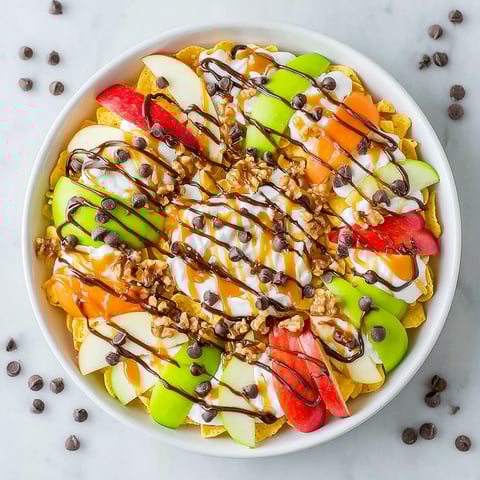 A plate of Caramel Apple Nachos.