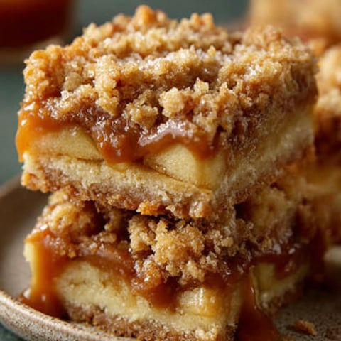 A plate of salted caramel apple crumble bars.