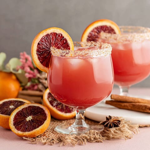 Two glasses of blood orange margarita.