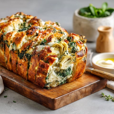 A vegan spinach and artichoke pull-apart bread.