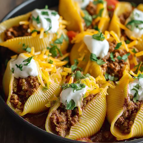 A bowl of taco stuffed shells.