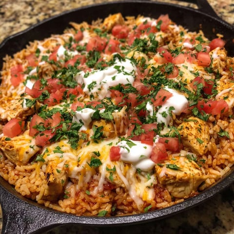 A delicious cheesy chicken taco rice dish.