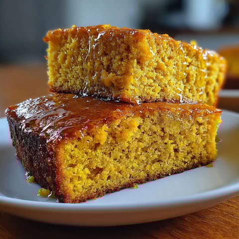 A slice of honey pumpkin cornbread.