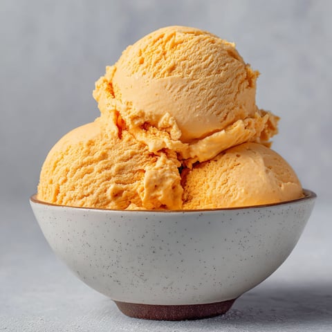 A bowl of orange ice cream.