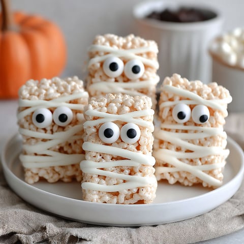 A plate of rice krispie mummies.