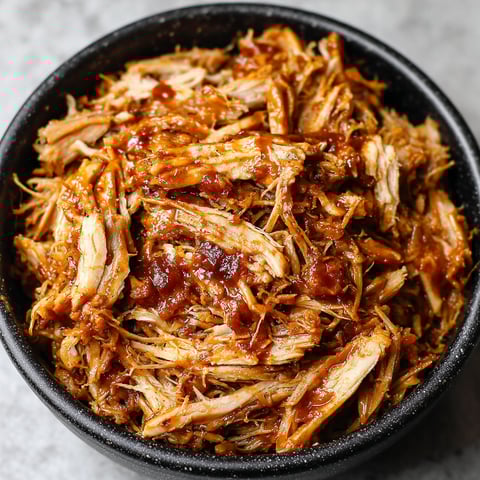 A bowl of slow cooker BBQ pulled pork.