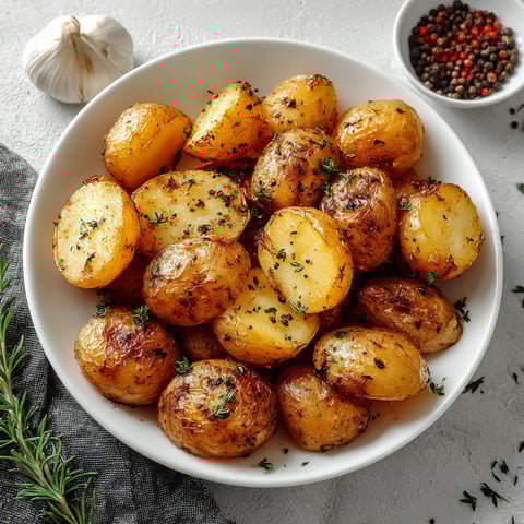 A bowl of potatoes with garlic and pepper.