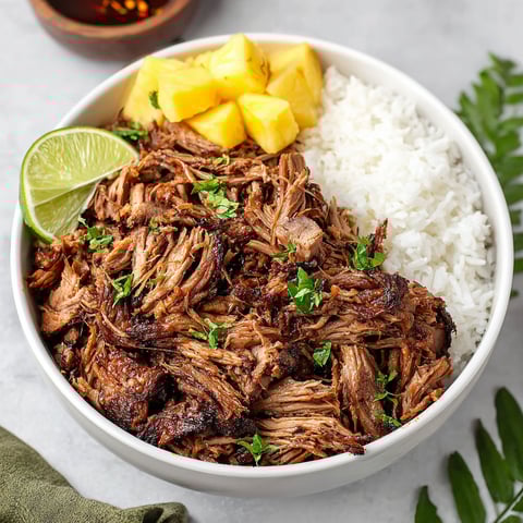A bowl of slow cooker Kalua pork.