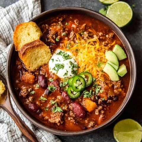 A bowl of chili with a slice of lime on top.