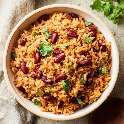A bowl of rice with red beans.