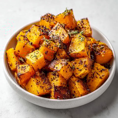 A bowl of roasted pumpkin with spices.