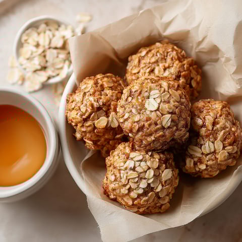 A bowl of oatmeal balls with a cup of tea.