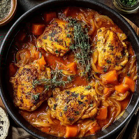 A crockpot filled with pumpkin beer braised chicken.