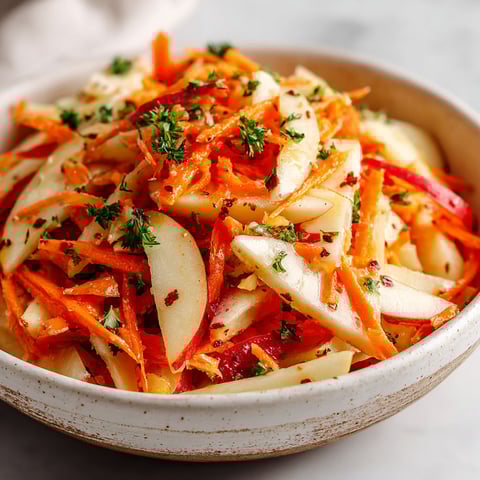 A bowl of apple carrot salad.