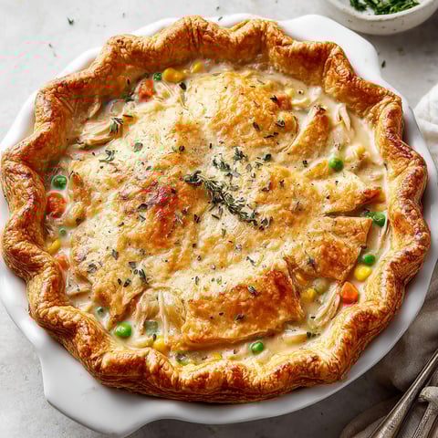 A pot pie with a slice missing.