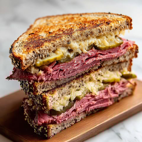 A sandwich with pastrami on rye.