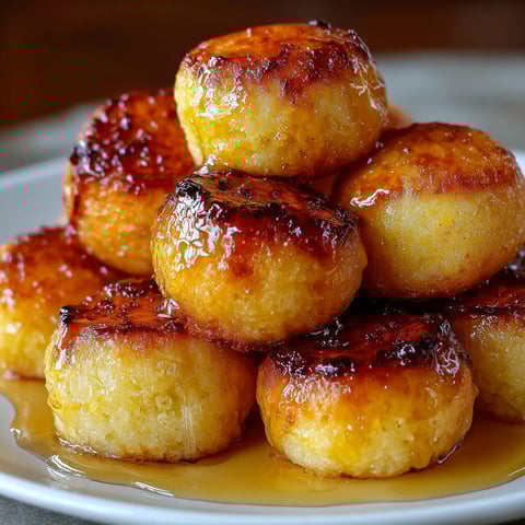 A stack of honey-glazed cornbread poppers.