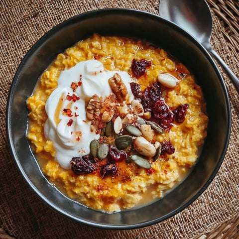 A bowl of oatmeal with nuts and raisins.