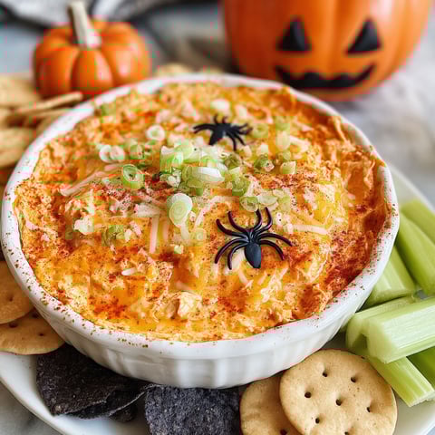 A bowl of dip with a spider on top.