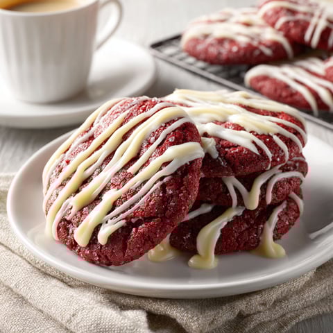 Red velvet cookies with cream cheese glaze.