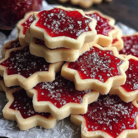 A stack of sugar plum shortbread cookies.