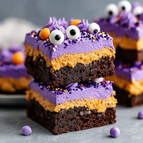 A close up of a Monster Mash Halloween Brownies.