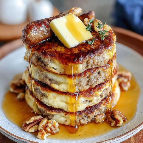 A stack of sausage dipped pancakes.
