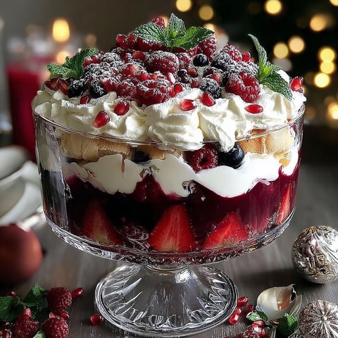 A Christmas Pavlova Trifle with berries and whipped cream.