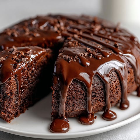 A slice of chocolate cake with chocolate ganache.