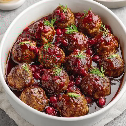 A bowl of meatballs in a cranberry sauce.