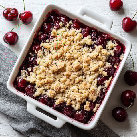 A white bowl filled with a cherry dessert.