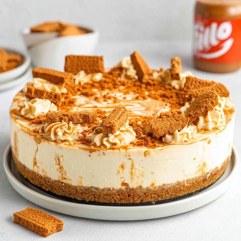 A slice of No Bake Biscoff Cheesecake.