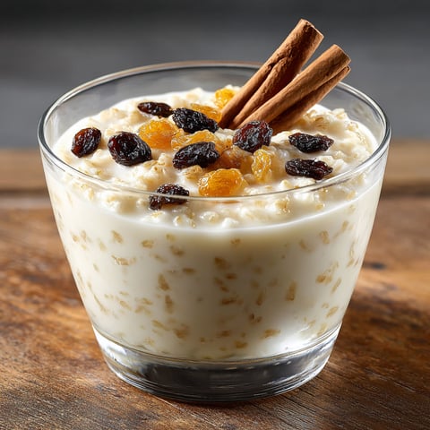 A glass of Arroz Con Leche with cinnamon on top.