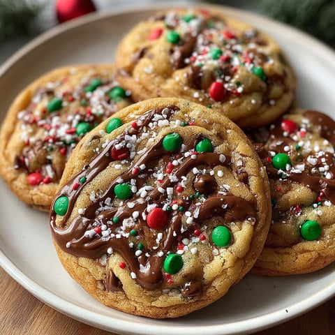 A plate of chocolate chip cookies with green and red sprinkles.