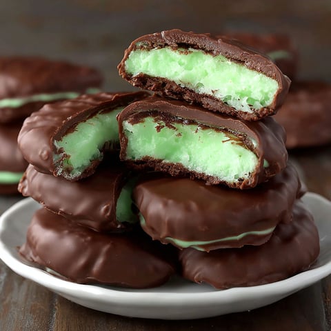 A plate of chocolate covered mint patties.