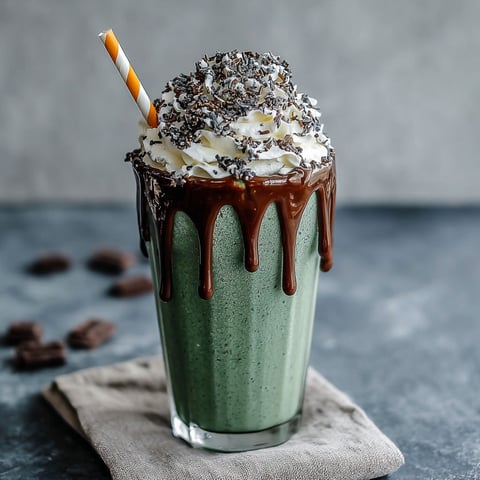 A glass of Witch's Brew Mint Chocolate Milkshake.