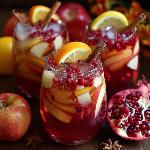 Three glasses of Autumn Harvest Punch are filled with fruit and cinnamon.