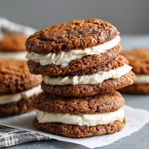 A stack of gingerbread oatmeal cream pies.