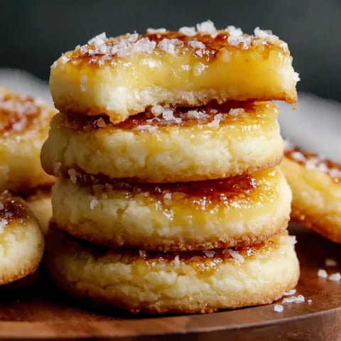 A stack of lemon curd crème brûlée cookies.