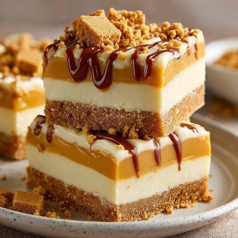 A slice of biscoff cake with caramel drizzle.