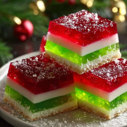 A plate of green and red jelly.