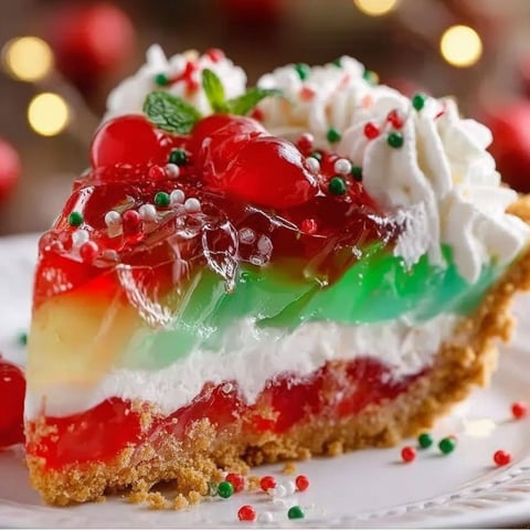 A slice of colorful holiday dessert pie.