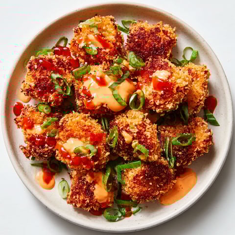 A plate of bang bang chicken bites.