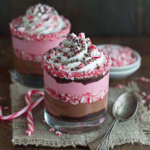 A glass of chocolate peppermint mousse.