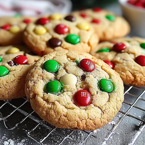 A tray of Christmas M&M cookies.
