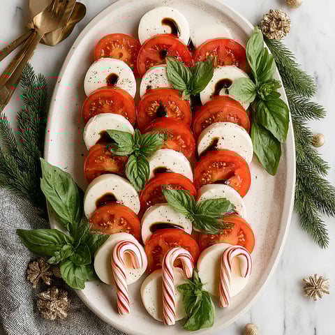 Caprese Candy Cane with tomatoes and basil.