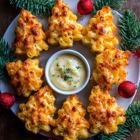 A plate of tree-shaped baked mac-and-cheese bites.